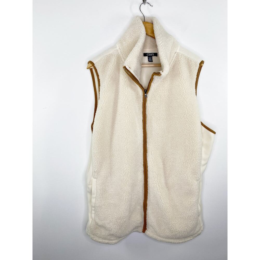 Chaps‎ Womens Cream Brown Sherpa Full Zip Vest Plus Size 1X EP3011